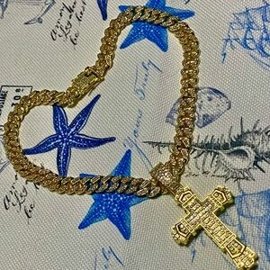 Gold Chain Necklace with Cross Pendant